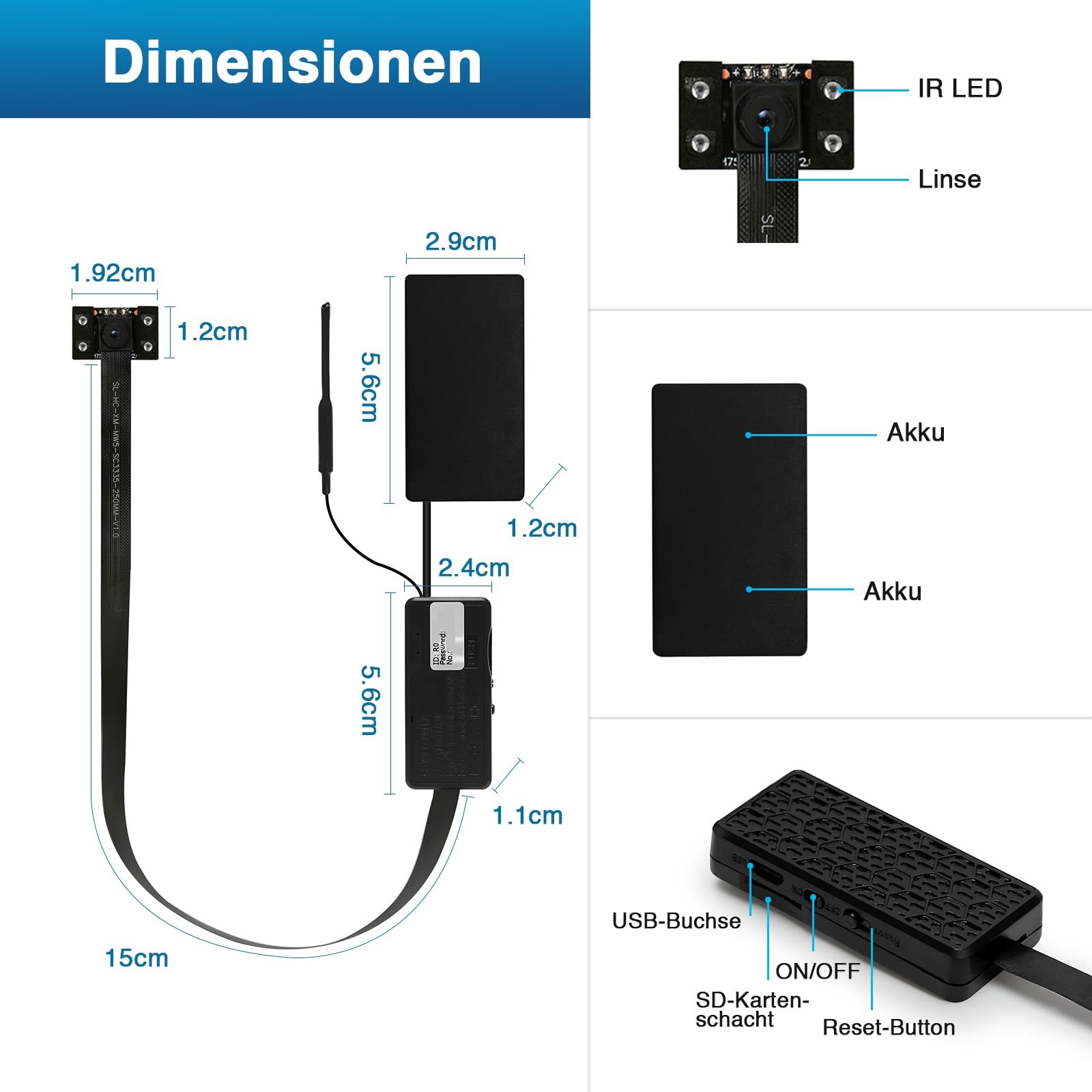 WIWACAM Mini Caméra Espion 4K HD, Camera Surveillance WiFi interieur sans Fil avec Enregistreur, sur batteries, Detecteur de Mouvement,Vision Nocturne, Alarme Email, App, Support en français, MW5