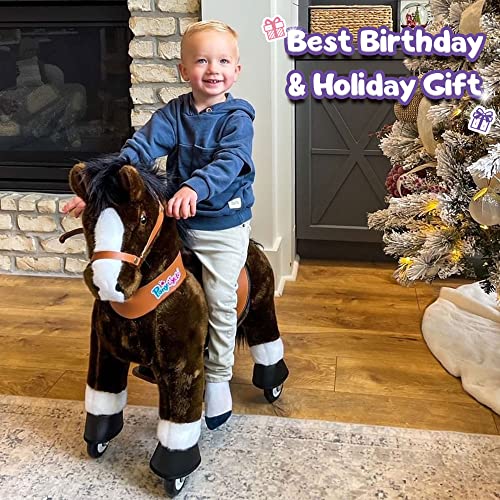 Ponycycle Authentic Ride On Horse Toy Walking Rocking Horses (With Brake/ 36" Height/Size 4 For Age 4-8 Boy Gifts) Ride Horse Giddy Up Pony Animal Toys Chocolate Brown Ux421 #TOP1