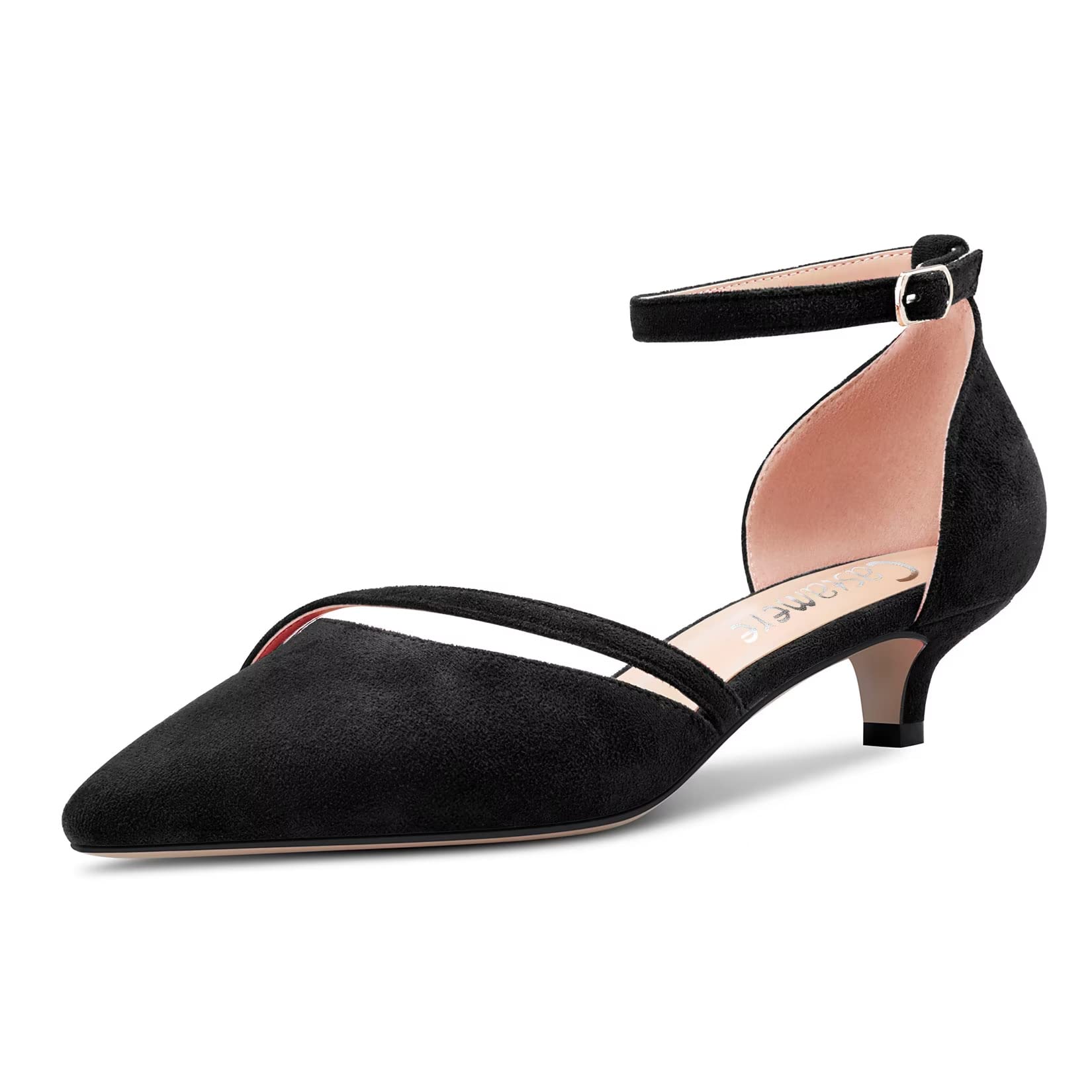 Castamere Mujer Bajos Gatito Heel Cerrado el Dedo del pie Puntiaguada Pumps Correa Tobillo Two-Piece Cierre con Hebilla de Boda Fiesta Sexy Dress Zapatos 3.5 CM Heels