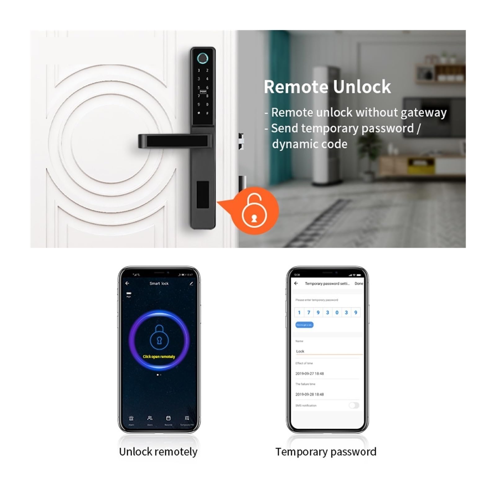 Inteligentny zamek, Inteligentny Zamek Do Drzwi Z Aplikacją WiFi, Aluminiowy Biometryczny, Klamka Odciskiem Palca, Cyfrowy Bezkluczykowy Szklanych, Przesuwnych Lub Drewnianych(BROWN)