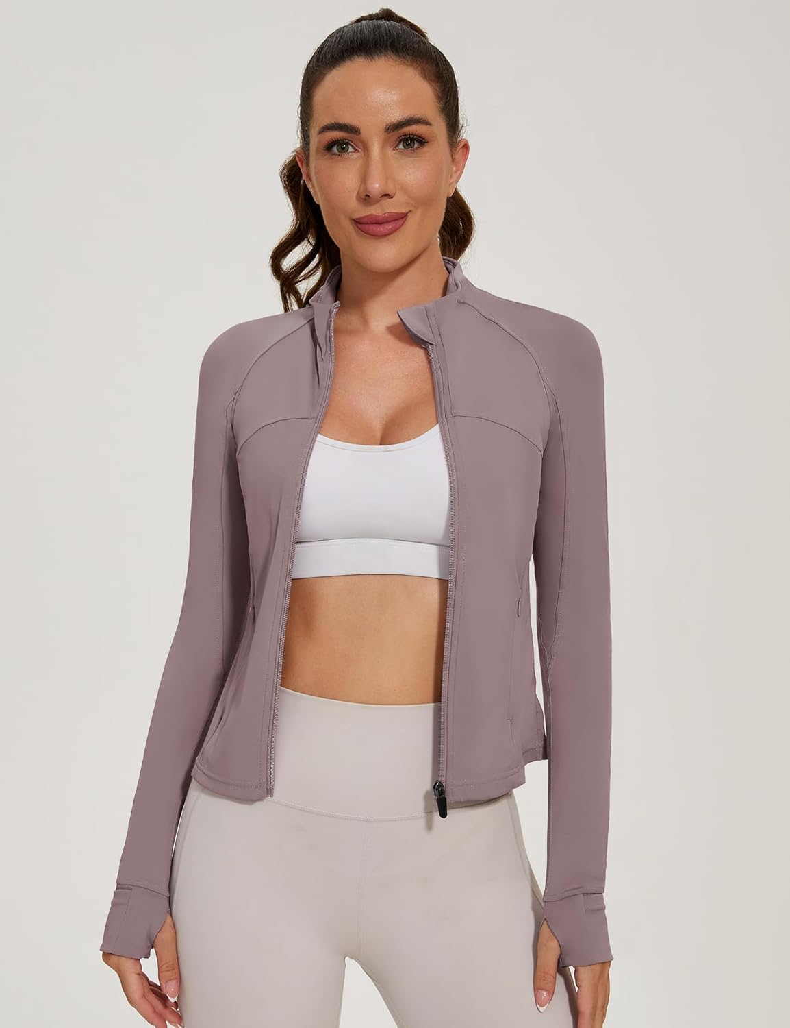 LOMON Women's Full Zip Athletic Yoga Jacket with Pockets Lightweight Workout Running Track Sportwear with Thumb Holes - Image 2