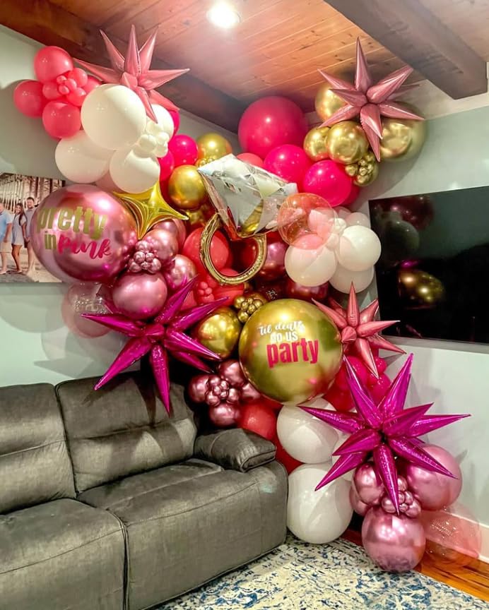 Image of 3pcs 26inch babe pink Star foil balloons.babe Explosion Star burst star balloon-Spike cone balloon for birthday party decorations,wedding,Bachelor party
