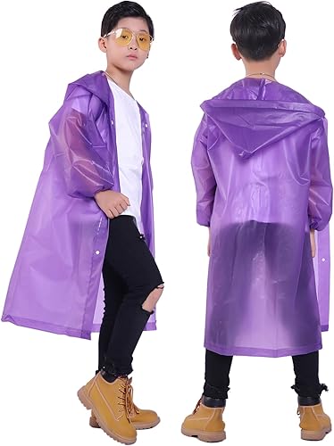 Miniatura 4 de Chaqueta de lluvia para niños, Paquete de 2 poncho de lluvia EVA para niños, impermeable reutilizable para niños y niñas