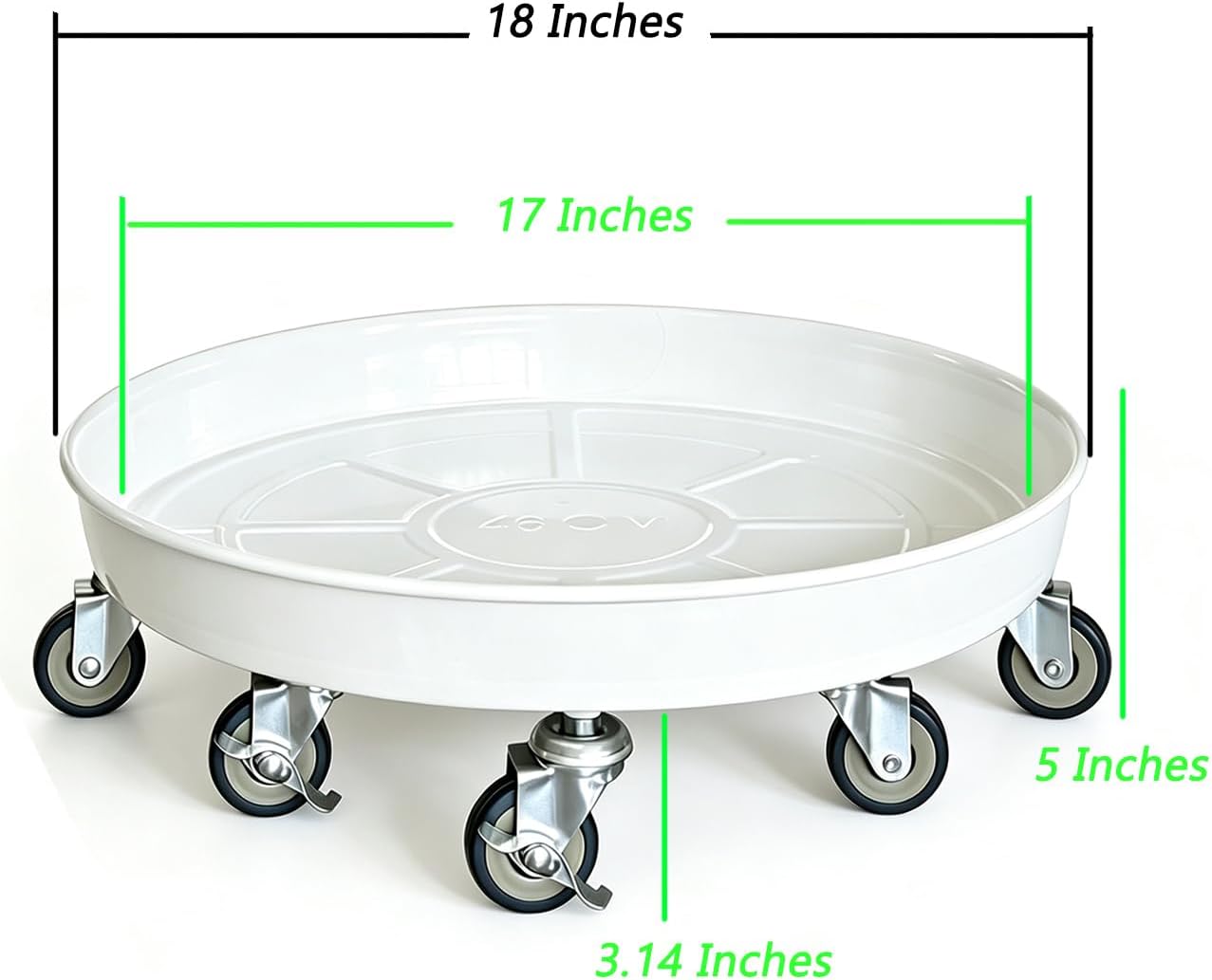 Rolling Planter Caddy(470lbs Capacity), Heavy Duty Metal Plant Stand with Brake Wheels Plant Dolly Mover Plant Pot Tray Saucer for Indoor Outdoor 18inches White