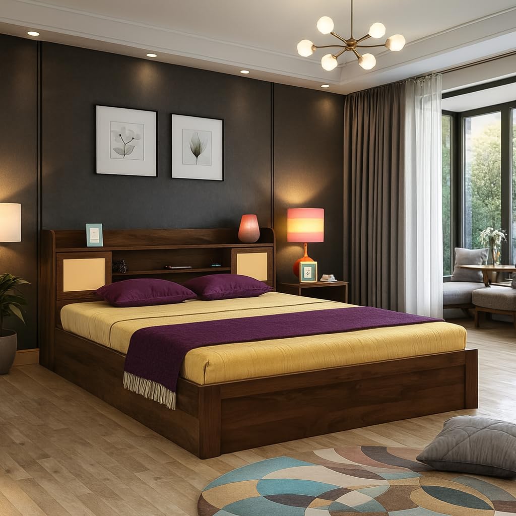 Kismet Queen Size Engineered Wood Bed | Modern Wooden Queen Bed with Box Storage | Sturdy Frame for Bedroom-image-45