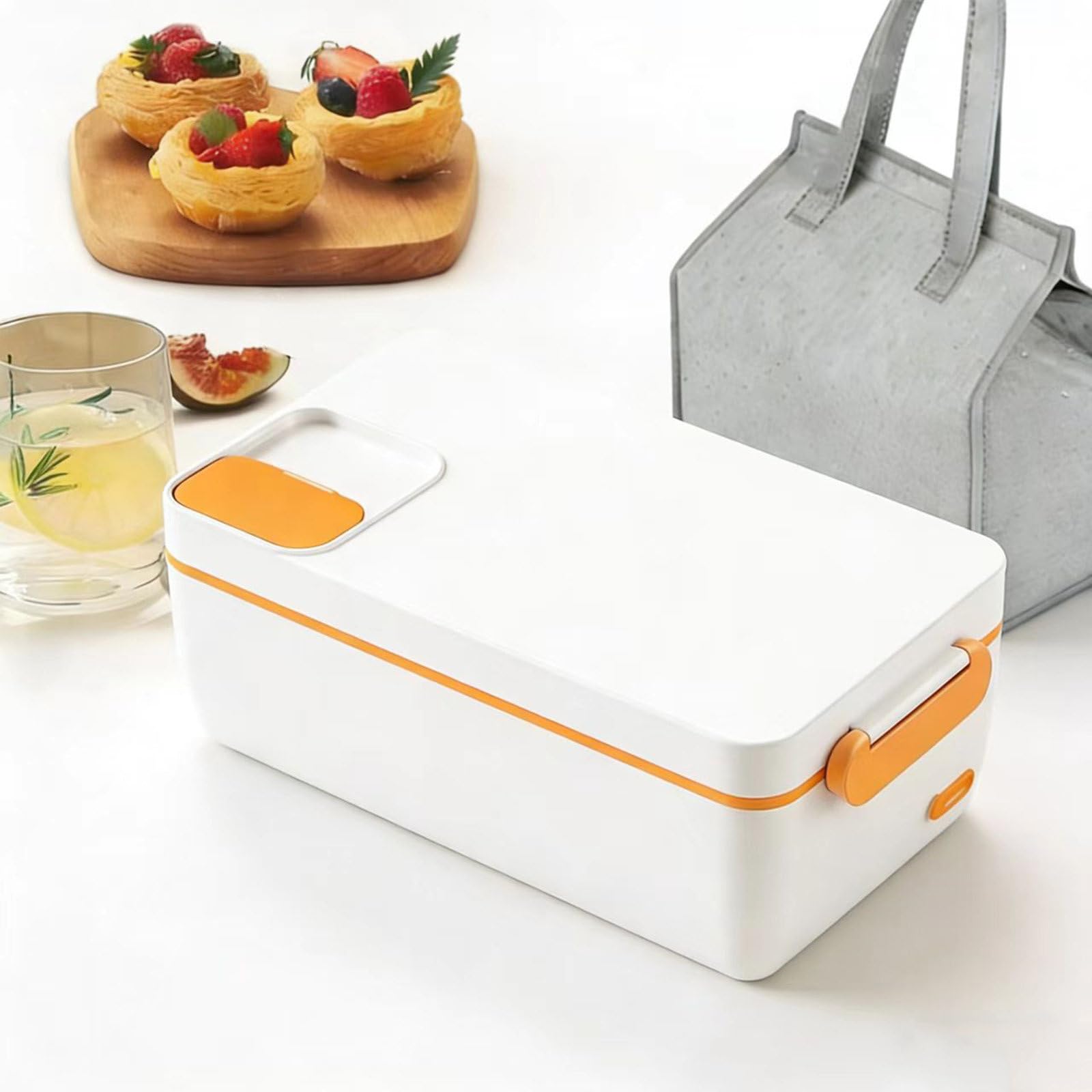 Fiambrera EléCtrica InaláMbrica, Calentador PortáTil De 1 L, Fiambrera TéRmica para Adultos, con Revestimiento Interior De Acero Inoxidable, Calentamiento RáPido para El Hogar, Viajes White