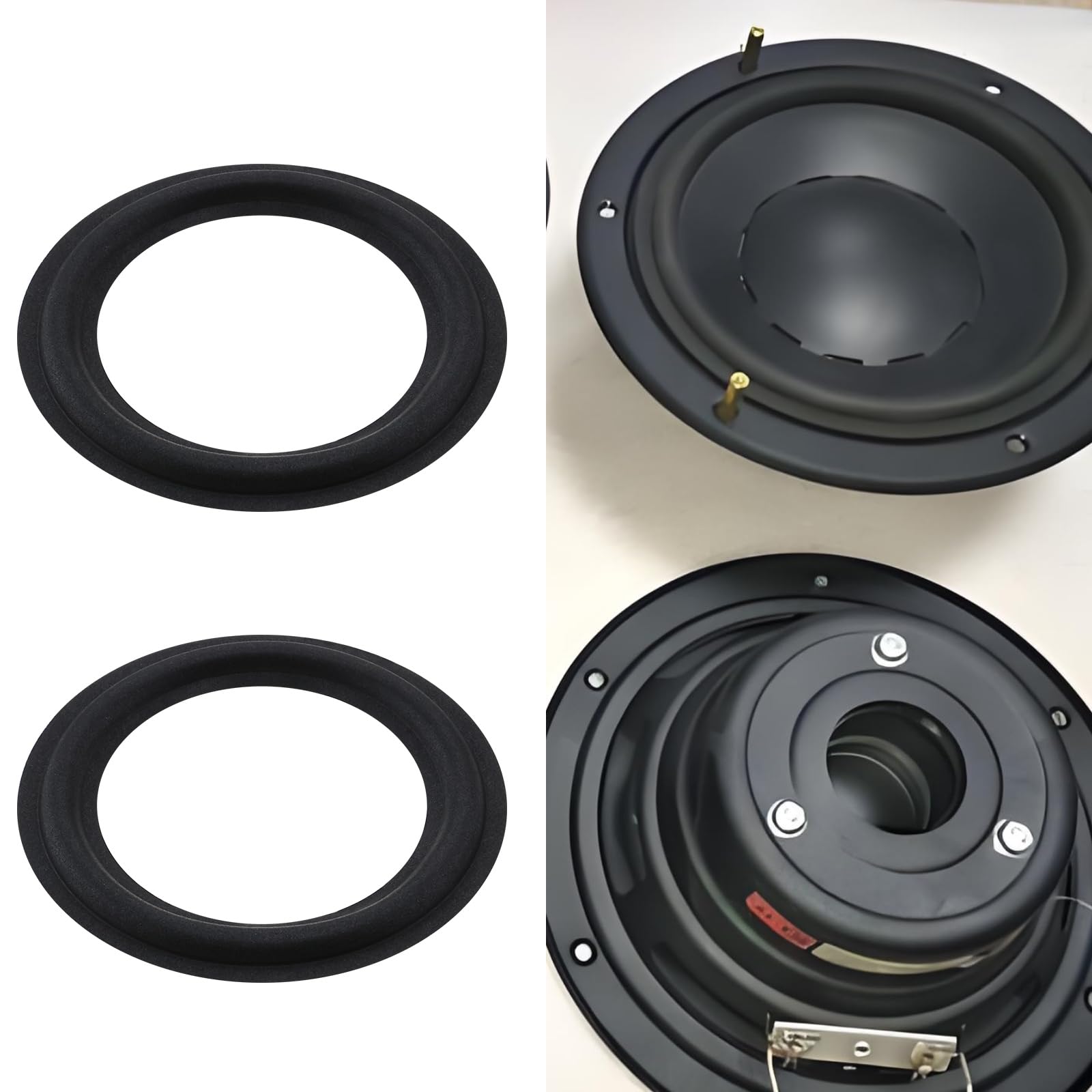 Kit riparazione altoparlanti 16,5 cm, bordo in schiuma, 4 pezzi, diametro interno 106 mm, diametro esterno 152,7 mm, nero