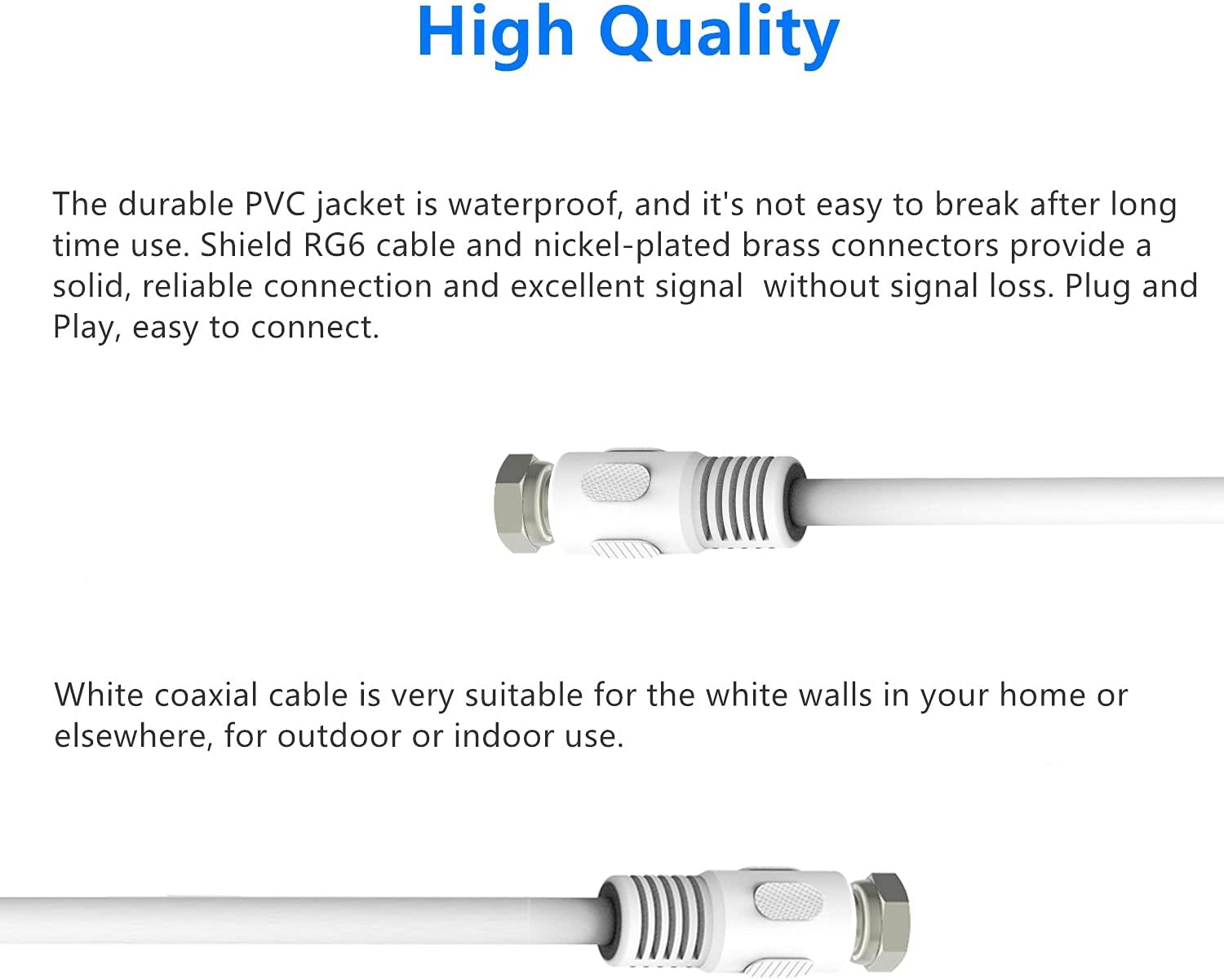Short Coaxial Cable, 1ft White Coax Cable 0.3m RG6 F Male to Male Connector Cord 75 Ohm with Coax Female to Female Coupler Adapter UIInosoo for AV, Cable TV, Antenna and Satellite