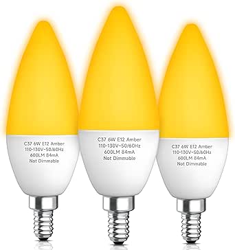 E12 LED Candelabra Yellow Bug Light Bulbs Outdoor, Type B Amber Porch ...