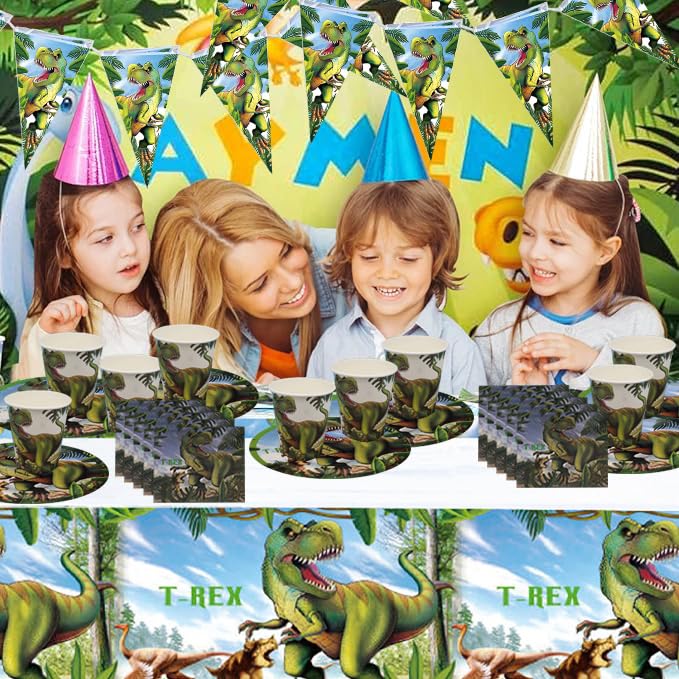 Service De Table Dinosaure - 60 Pièces Pour 10 Invités - Assiettes, Gobelets, Serviettes, Pailles - Décoration Anniversaire Enfant