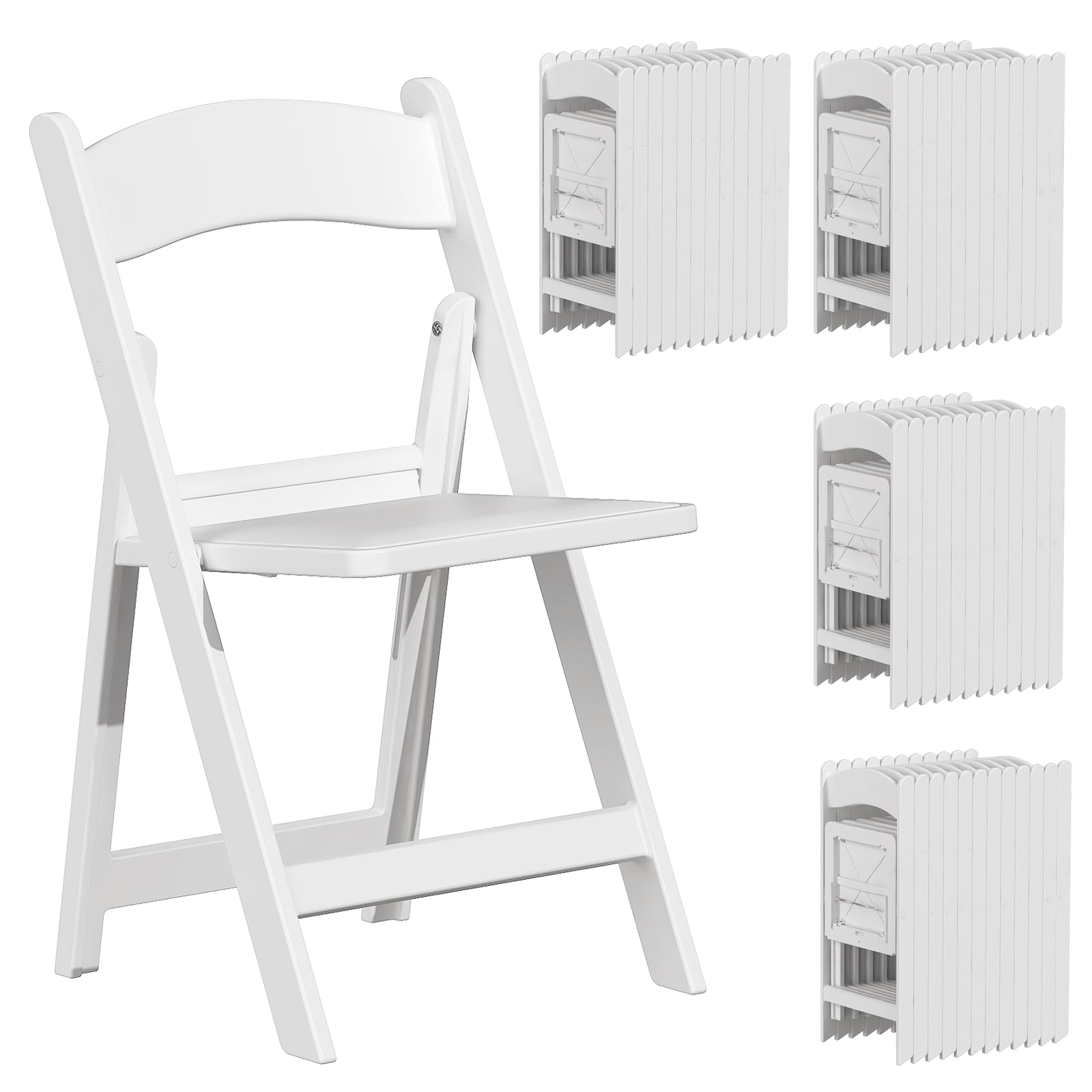 IWDOO 48 Resin Folding Chairs, White Resin Chairs with Padded Seat, Lightweight Foldable Chairs, Comfortable Folding Chairs for Wedding Party Home