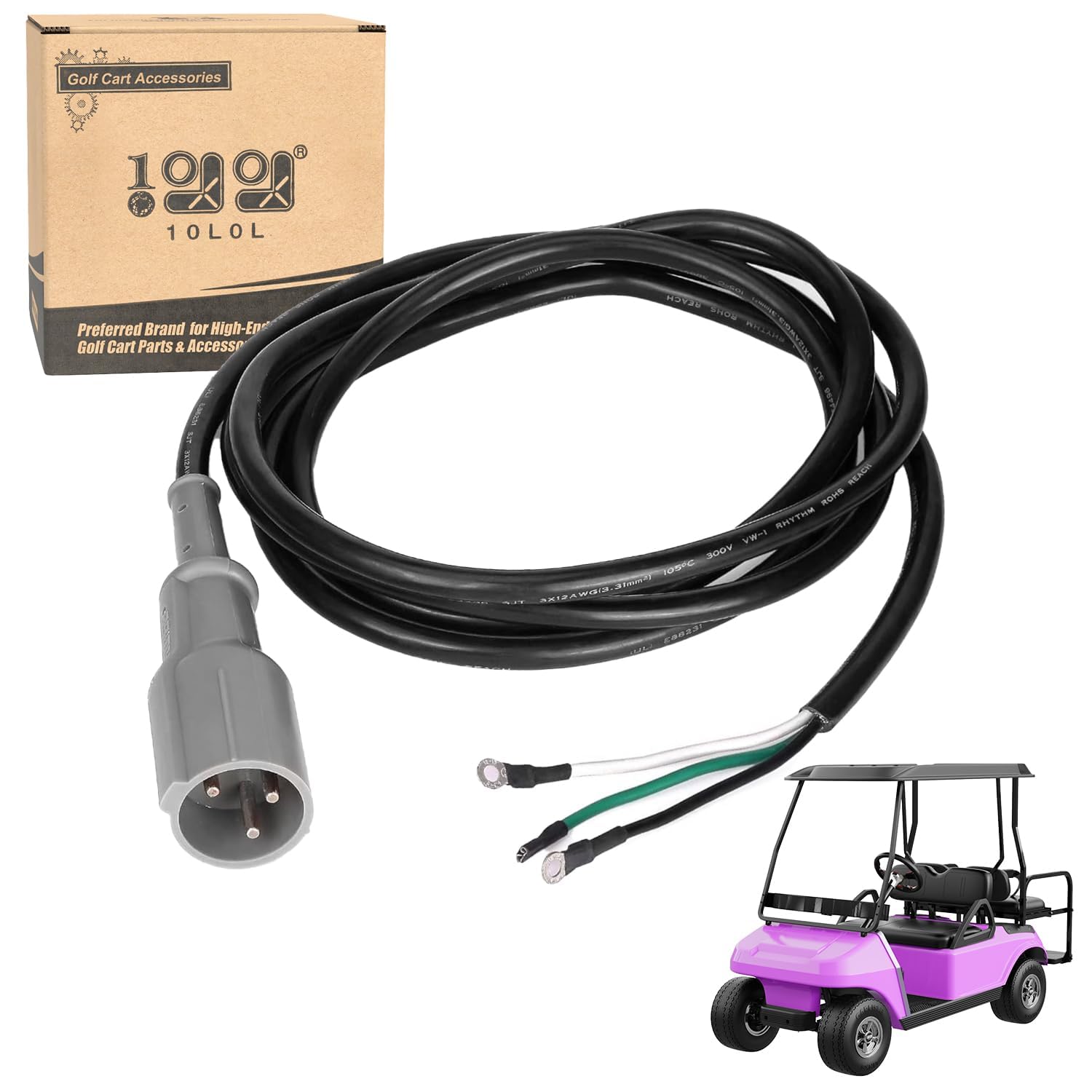 10L0L Chargeur de voiturette de Golf 48 V pour voiturette électrique Club Car DS Precedent, modèles à partir de 1995, Prise Ronde à 3 Broches de 327,7 cm avec Ensemble de Cordon DC.