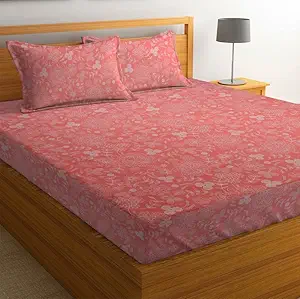 BSB HOME 100% Microfiber bedsheet for Double Bed with 2 Pillow Covers Breathable | Wrinklefree and Softtouch Small Flower Print Sheet- White and Pink