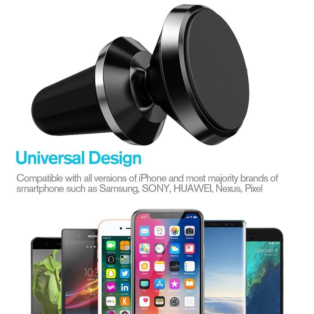 Soporte magnético para coche para iPhone X, 8 Plus, 7, 6S, 5S, Galaxy S5, S6, S7, S8, S9, Google Pixel, LG, y otros smartphones