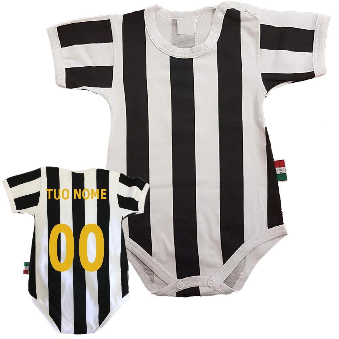 PELUSCIAMO Body Calcio Bianco Nero Rosso Nero Nero Azzurro | Bodi Neonato Tifosi | Personalizzato Con Nome e Numero | PS 32764-MIX