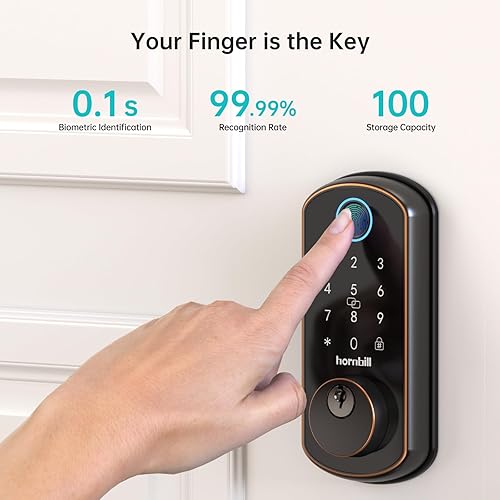 Miniatura 2 de Juego de cerradura de puerta WiFi inteligente cerrojo de puerta de entrada sin llave Hornbill con juego de manija Cerradura de puerta de huellas