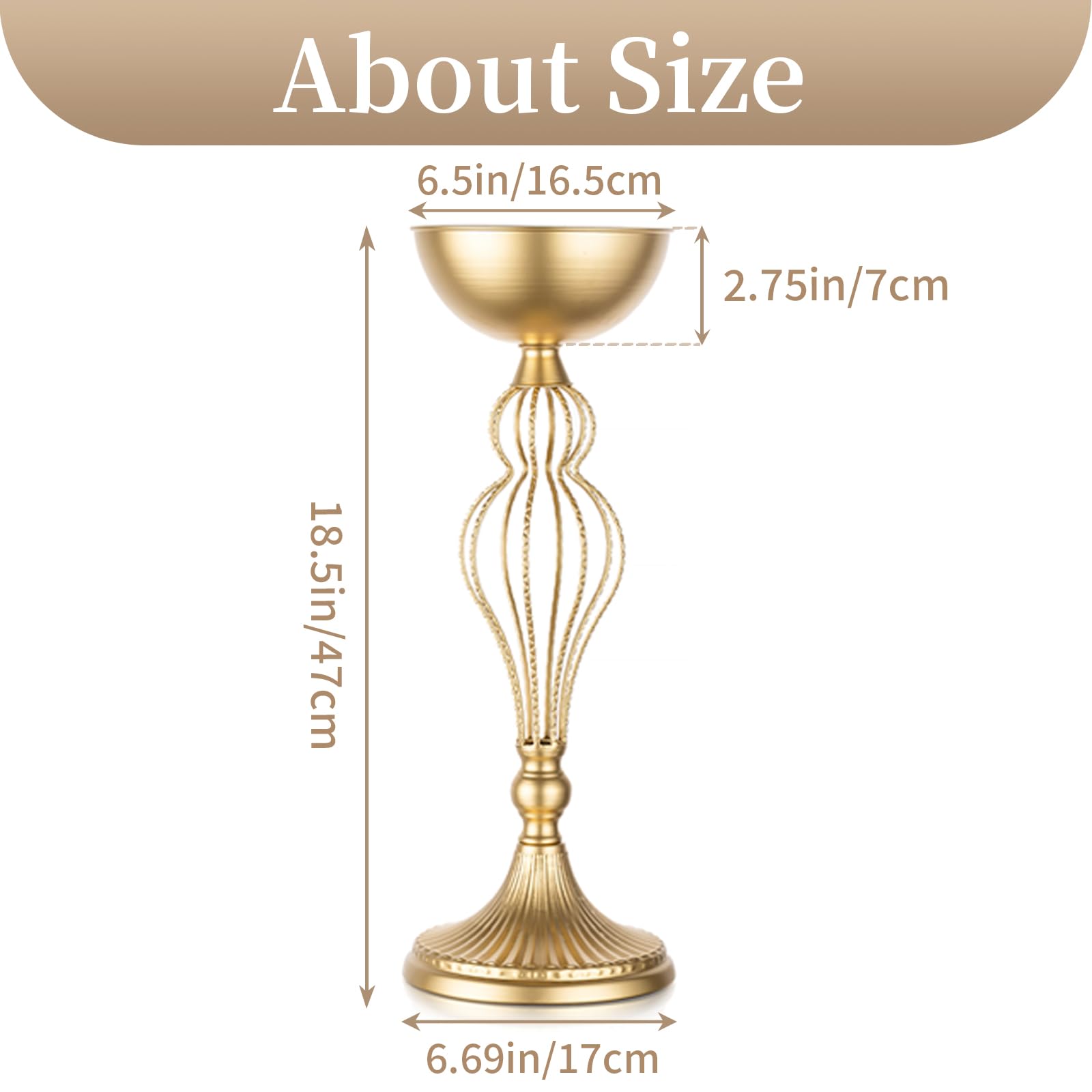 Sziqiqi Gold Wedding Centerpiece Vases with Pot - Metal Tall Flower Stand for Wedding Table Decoration 18.5inch Large Flower Vases for Flowers Arrangement Reception Party Events Birthday