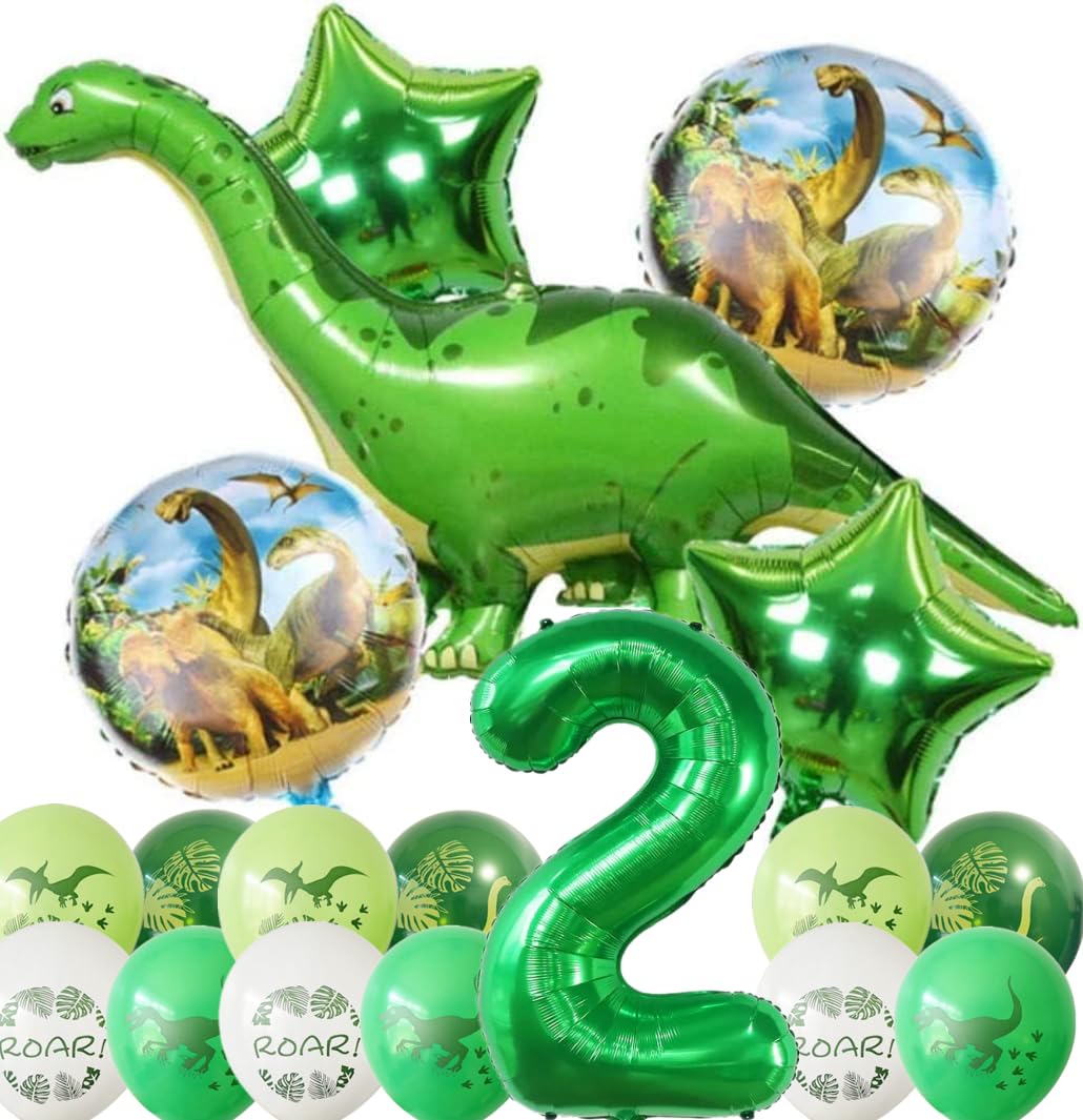 Dinosaur Party Decorations Set - Number Balloon Green, Dinosaur Balloons, Dinosaur Birthday Decorations, Long Neck Dinosaur Decorations 3rd Birthday Party, Supplies Foil Big Green Balloons (2)