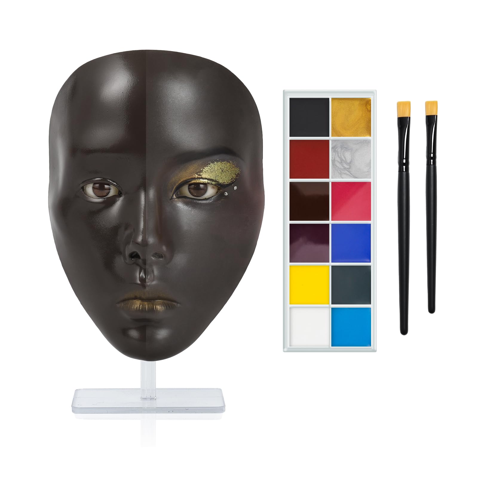 Hongmed Makeup Practice Face,Makeup Practice Face Board with 1 PC Face Painting and 2Pcs Makeup Brushes for Face Painting/ Stage/Halloween/Makeup