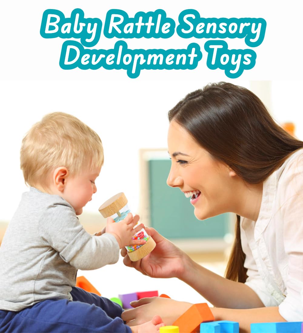 Oneshow Rain Sticks for Kids,Wooden Rainmaker Montessori Toys for Baby 6-12 Months,Baby Rattle Sensory Development Toys,Musical Instruments Toys for 1 Year Old Toddler Kids,Rain Maker Toy Baby 2 Pack
