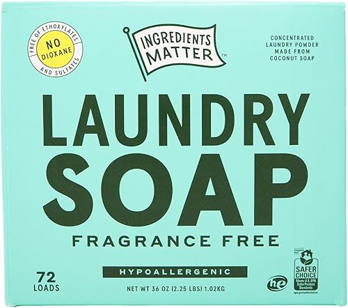 Miniatura 8 de Ingredients Matter Detergente en polvo hipoalergénico sin fragancia de 36 onzas, a base de plantas, concentrado, 72 cargas
