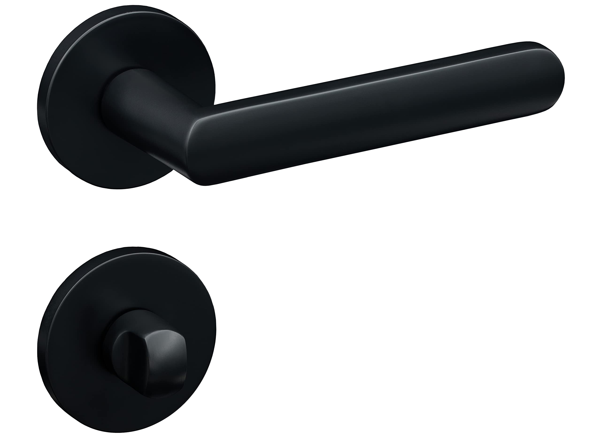 Gavroche Türgriff für Badtüren Schwarz | WC Drückergarnitur Set Türklinken mit WC-Verschluss für Badezimmer und Toilette mit runder Rosettengarnitur aus Zink schwarze Türbeschlag für Badezimmertüren