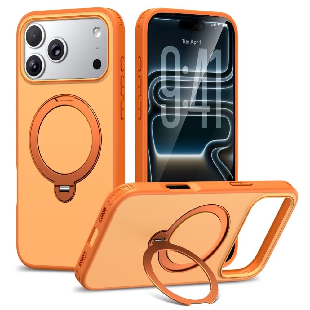 Coque silicone rigide iPhone 17 orange antichoc avec bague de maintien