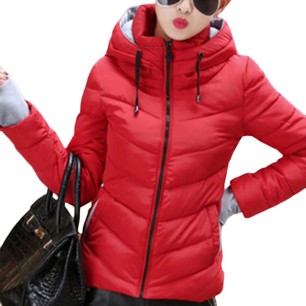 sandbank Women's Winter Parka Jacket Warm Hooded Cotton Quilted Puffer Down Coat Red