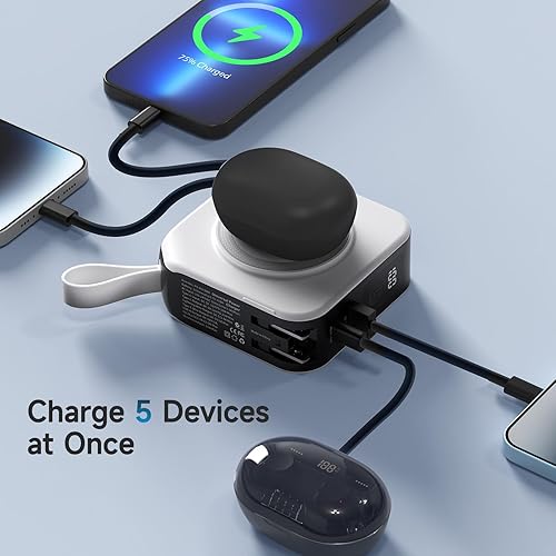 Miniatura 2 de Powerpack Universal 5 in 1 Travel Power Bank - for Magsafe Battery Pack,10000mAh Power Bank with Built in Cable - Wireless Portable Charger for