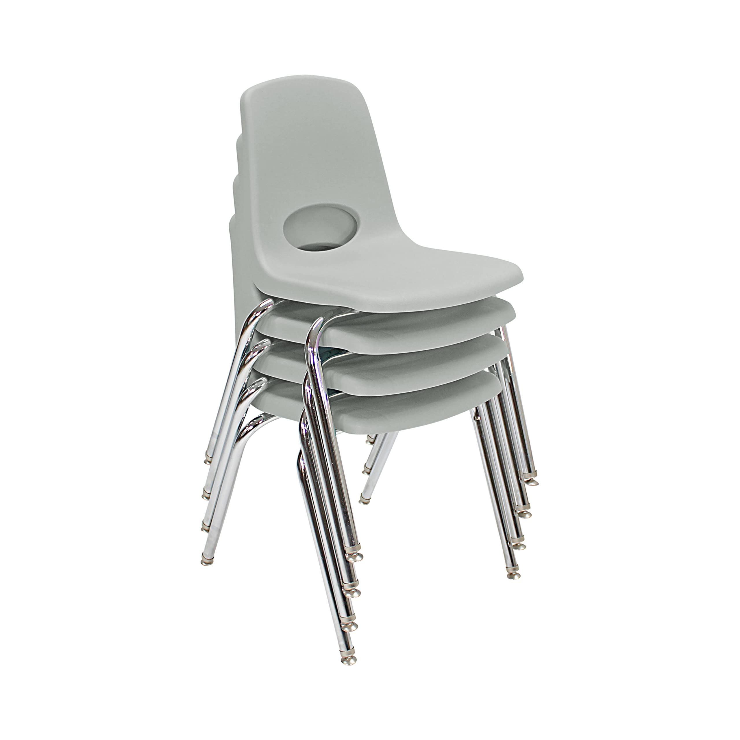 factory direct partners 10384-lg 18" school stack chair, stacking student seat with chromed steel legs and nylon swivel glides for in-home learning, classroom or office - light gray (4-pack)