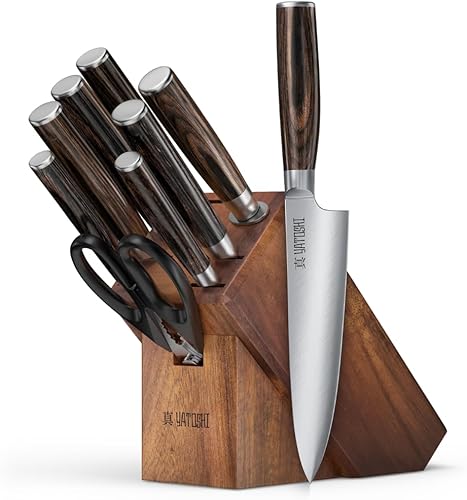 Miniatura 7 de Juego de 15 piezas Yatoshi S Series - Juego de cuchillos de cocina profesional, acero inoxidable de alto carbono ultra afilado con mango ergonómico