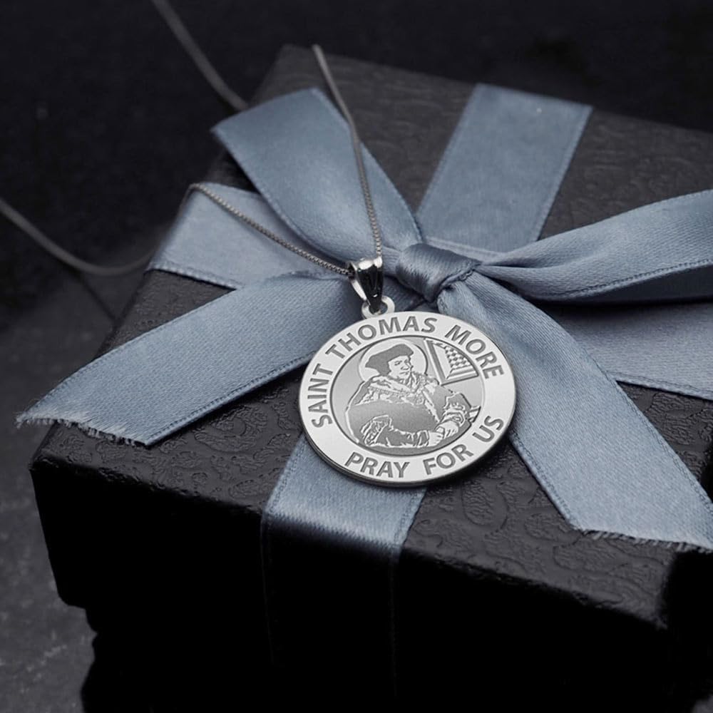 PicturesOnGold.com Saint Thomas More Religious Medal - 3/4 Inch Size of a Nickel - Sterling Silver - Protection Jewelry Christian Gifts for Men & Women