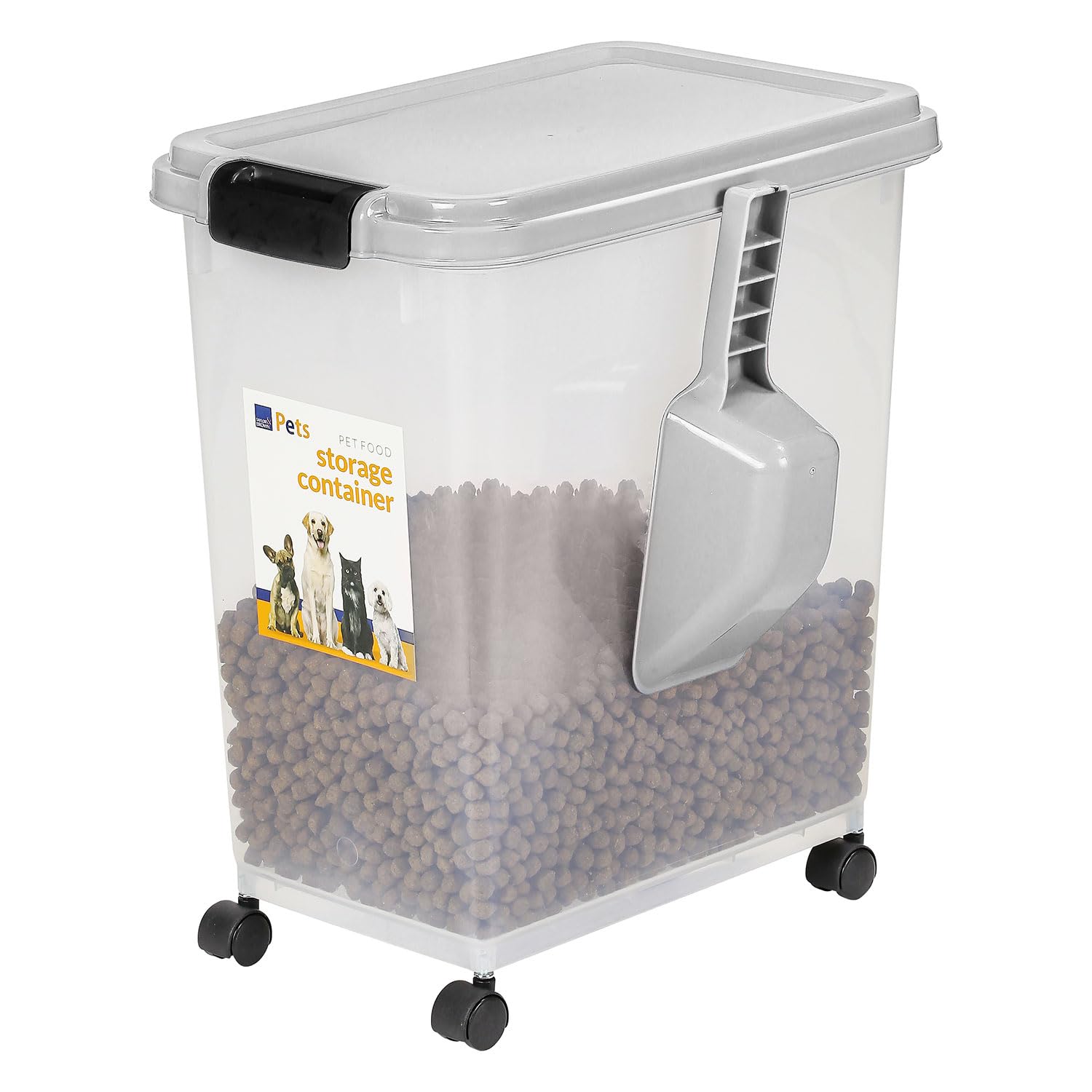 Taylor & Brown 30 Litre Airtight Pet Food Storage Container With Plastic Measuring Scoop Treats For Pet Dog Cat Animal Dry Food Dispenser With Casters, Grey