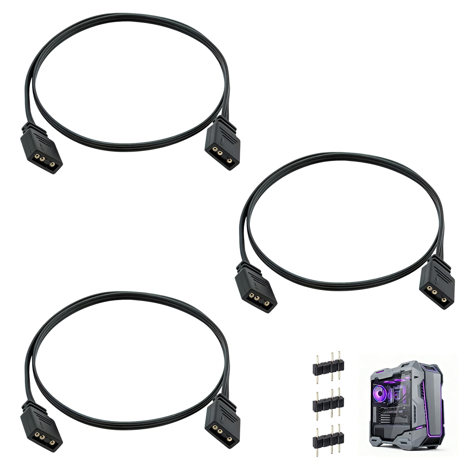 Cable de extensión ARGB, cable ARGB 5 V 3 pines ARGB 50 cm, cable de sincronización LED ARGB extensión ventiladores ARGB o serie LED, conector de 3 pines macho hembra, compatibilidad con placa base