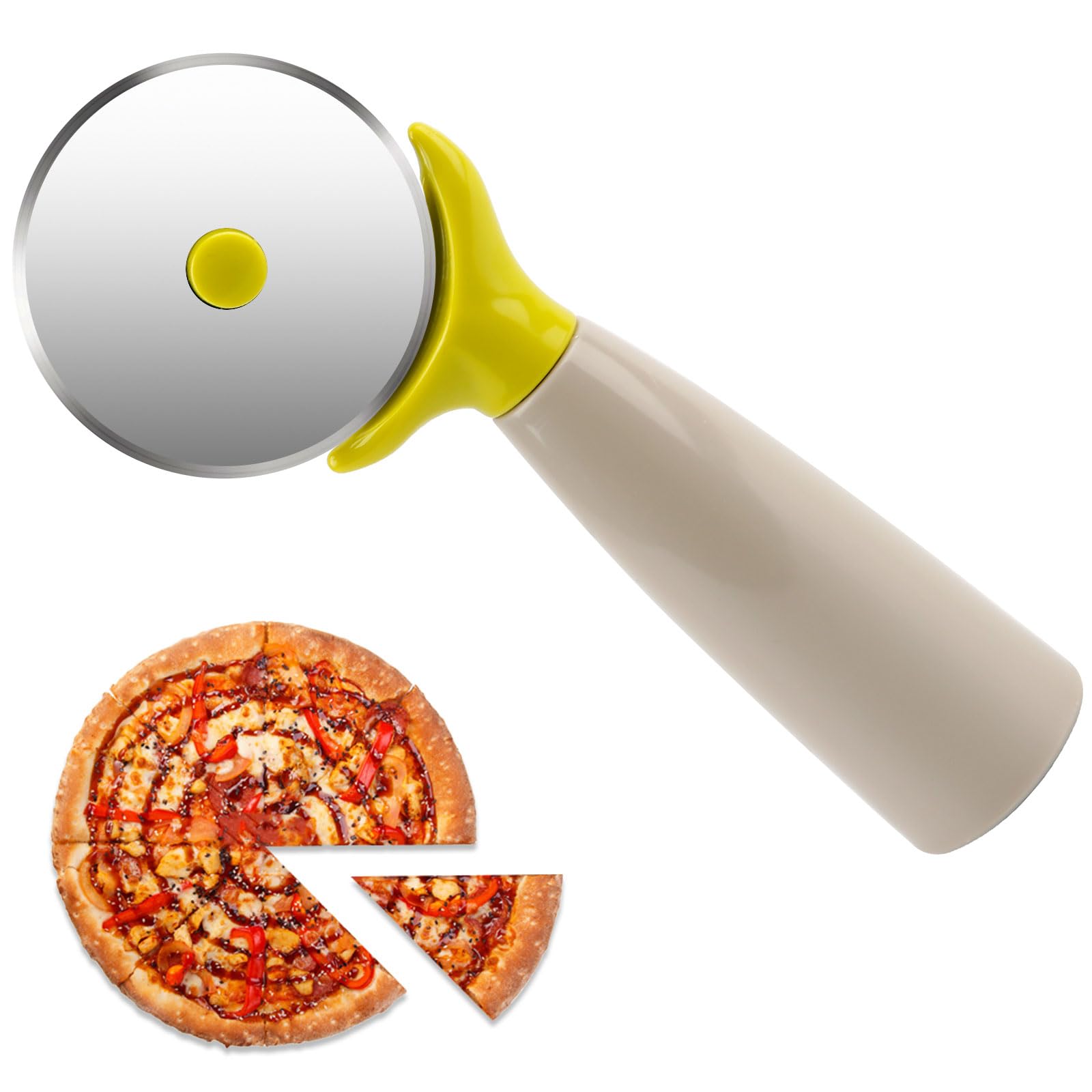 Kitchen Pizza Cutter Wheel, 7.4 inch, Cute Green Finger Protection Pizza Slicer, Sharp Stainless Steel Slicer.