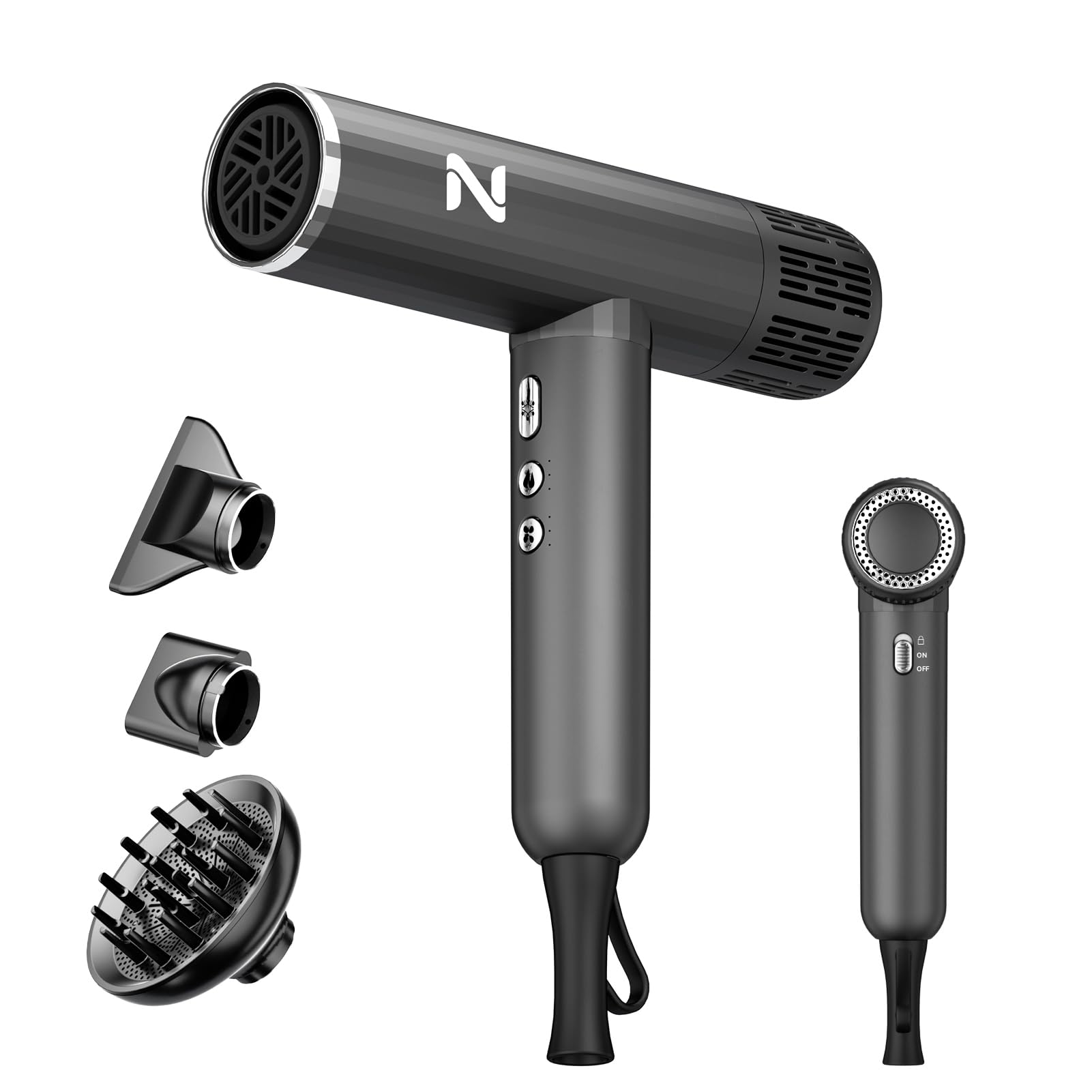 1600W professional ionic hair dryer with 3 attachments 110 000RPM high-speed brushless motor for fast drying Lightweight low-noise