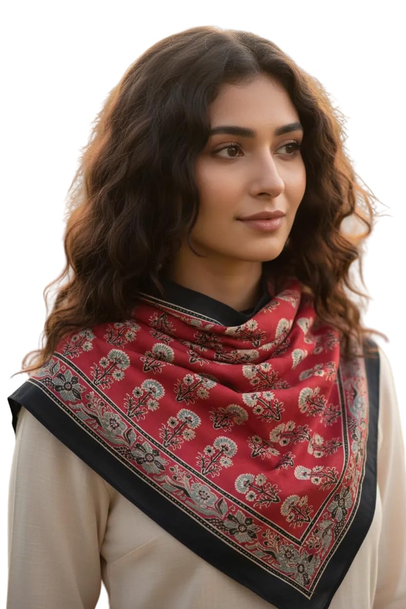 Maroon & Black Ajrakh Hand Block Print Cotton Scarf | Traditional Geometric Print | 120×105 cm-image-30