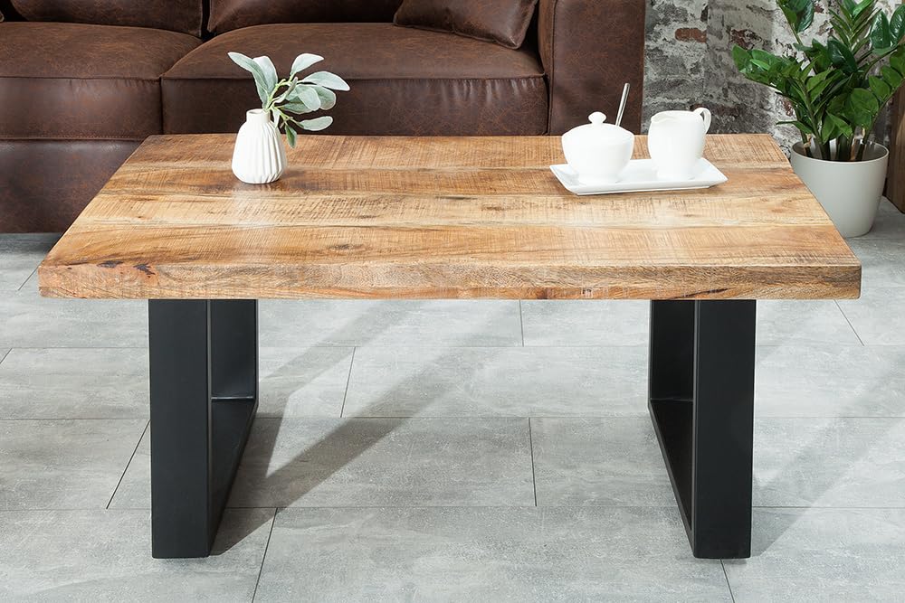 Couchtisch IRON CRAFT 100cm - schwarz natur - Mangoholz Beistelltisch | Handarbeit, Massivholz, hochwertig, individuelle Maserung, für Wohnzimmer, Unikat, Eisengestell
