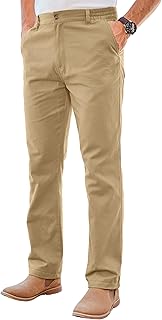 Men's Chino Pants Khaki - Stretch Waist Slim Fit Casual Trousers for Work