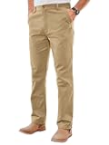 PLEPAN Men's Chino Pants Khaki - Stretch Waist Slim Fit Casual Trousers for Work