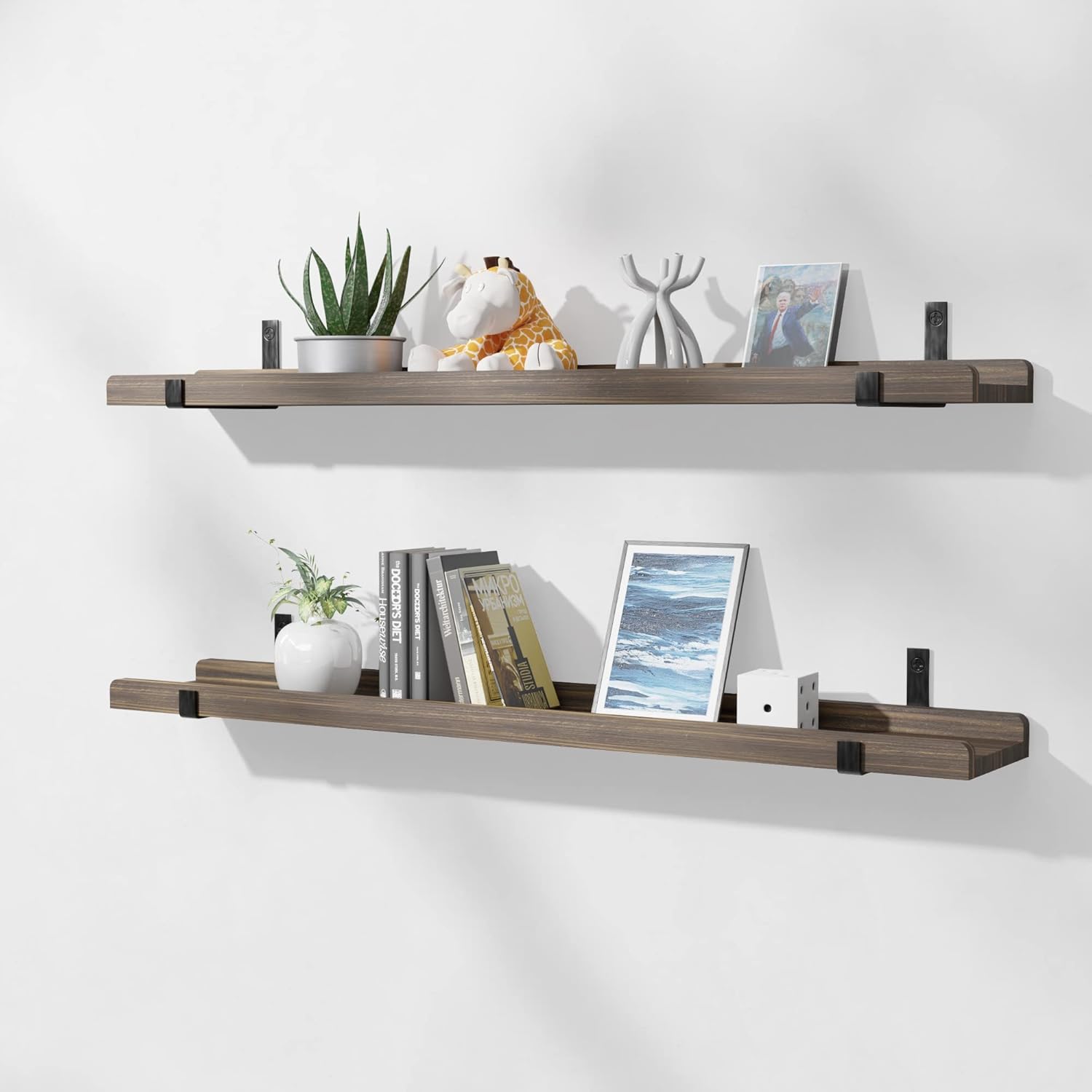 Pine Natural Wood Floating Shelves With Lip, 36 Inches Long