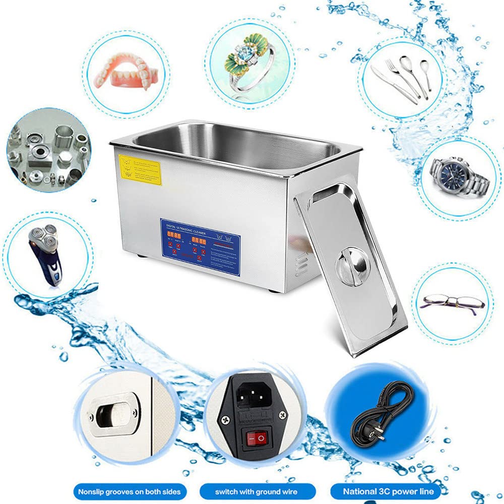 Pulitore Ad Ultrasuoni Professionale,1.3l/2l/3l/4l/6l/10l/14l/15l/22l/30l Macchina per La Pulizia Ad Ultrasuoni in Acciaio Inossidabile Con Timer Digitale E Riscaldatore,Per Occhiali/Gioielli,4L