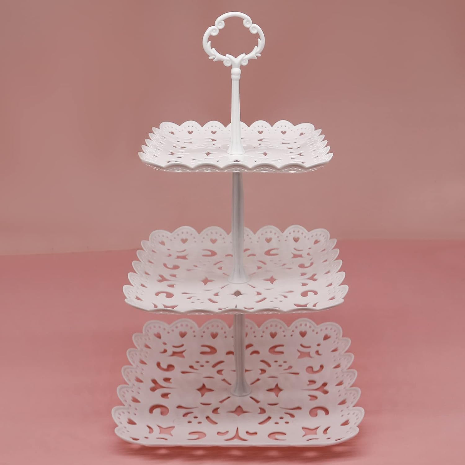 2 Set of 3-Tier Plastic Cupcake Stand Dessert Plates Mini Cakes Fruit Candy Display Tower White for Kids Birthday Tea Party Baby Shower Serving Tray Small