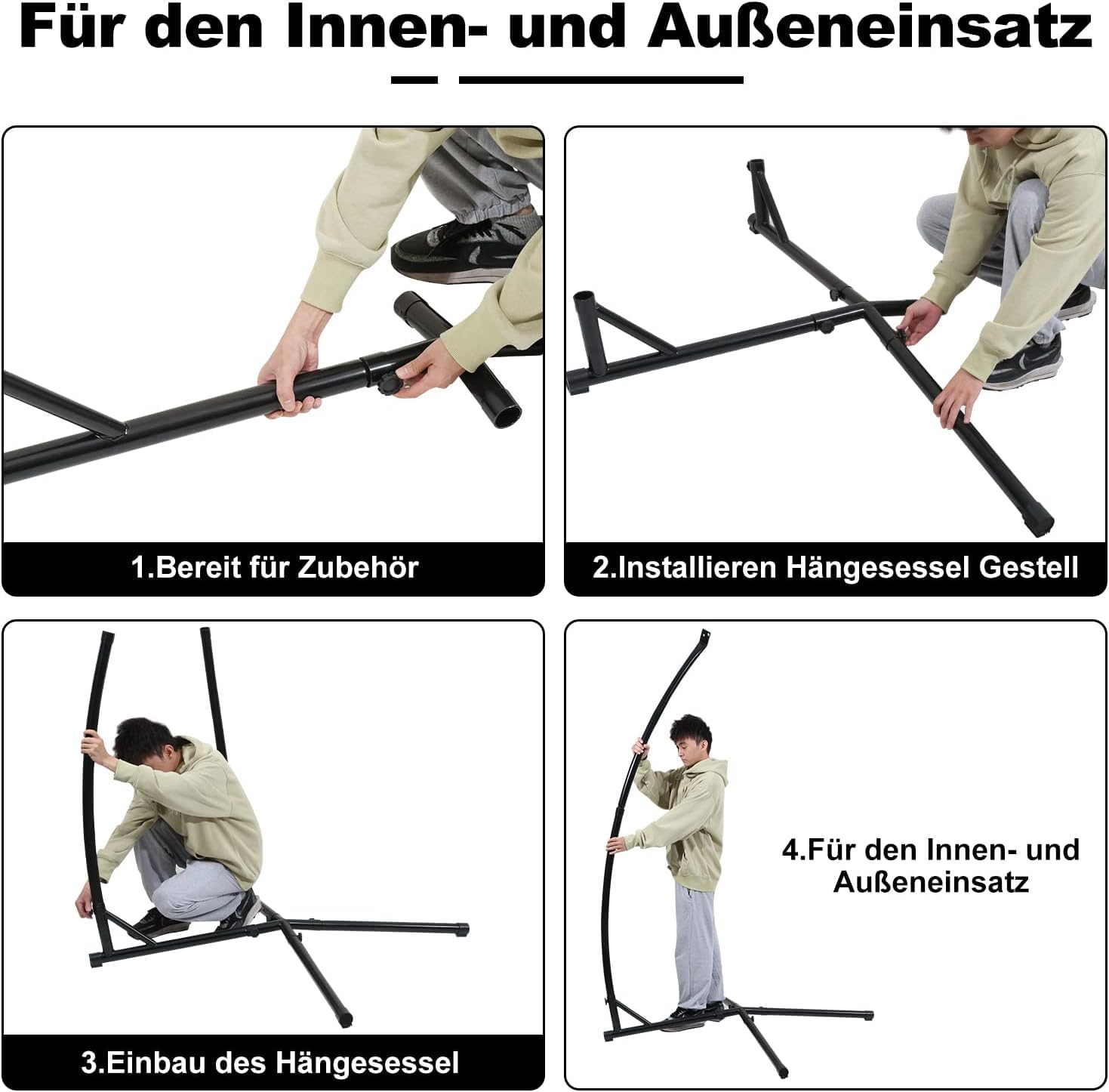 Struttura per Poltrona Sospesa Outdoor in Metallo - Supporto per Amache - 210 cm in Tubo di Acciaio - Supporto per Dondolo 150 kg per Poltrona Sospesa da Campeggio