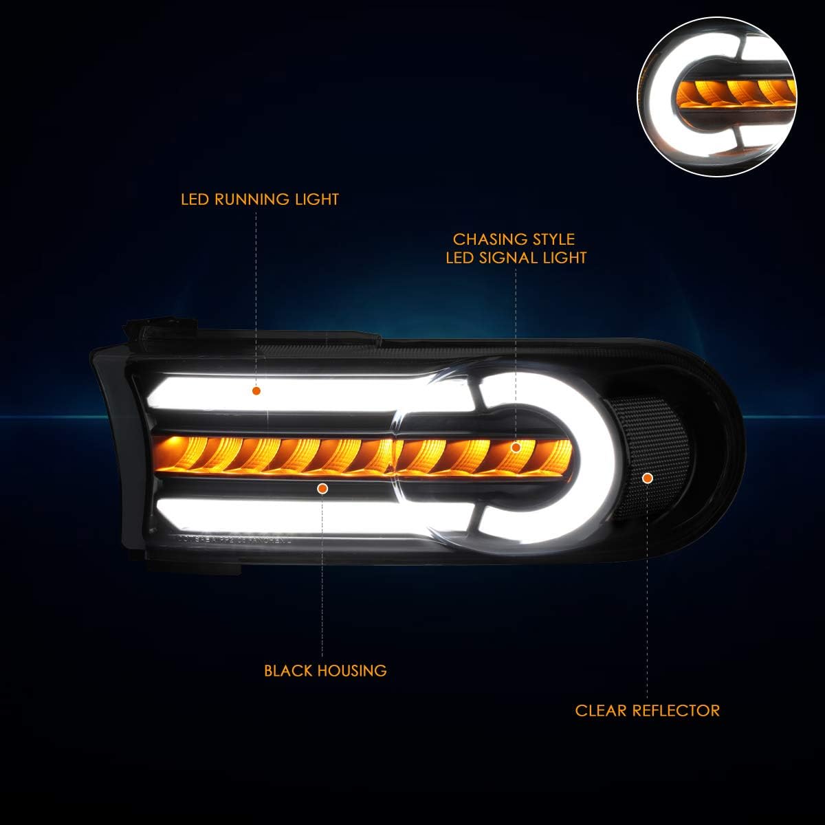 PM PERFORMOTOR [Led DRL Light Bar+Sequential Turn Signal] Bumper Lights Compatible with 07-14 FJ Cruiser(Clear Corner)