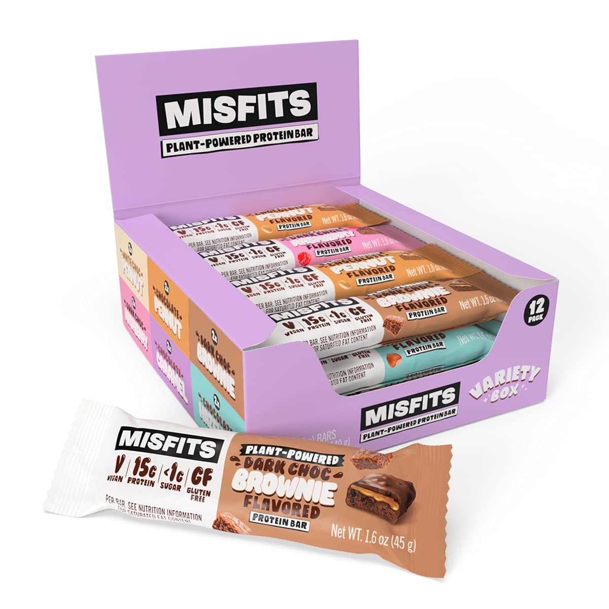 Misfits Vegan Protein Bar, Variety Case, Plant Based Chocolate Protein