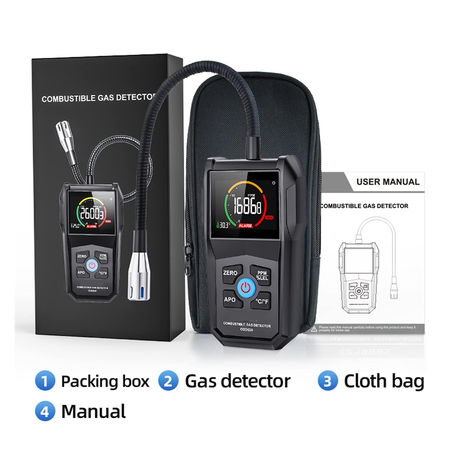 Monitor de Calidad del Aire Profesional Analizador de Gas Analizador de Gas Detector Detector de Fugas Ppm Meter Air Air Analizador Combustible Gas Inflamable Tester Natural 50000 Ppm 100% lel(CGD01)