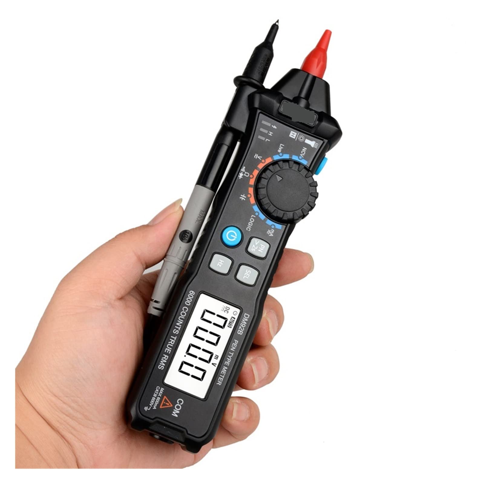 Multimetro digitale 6000 conteggi Penna tascabile Stile Gamma automatica/Multimetro intelligente Rilevamento NCV Tester di tensione CC/CA(DM92S Smart mode)