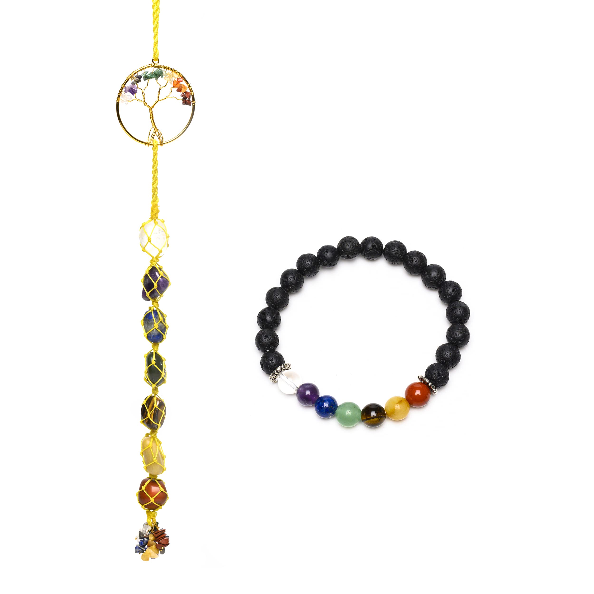 Chakra Stones Real Crystals Meditation Accessories FENG Shui Tree of Life Hanging Ornament Bonus Lava Bracelet Spiritual Gifts Gemstones and Crystals