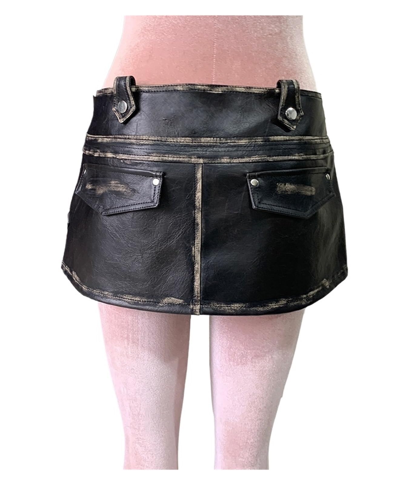 Faldas Mujer Minifalda asimétrica de Piel sintética Negra desgastada for Mujer, de Verano, de Cintura Alta, Corta, de diseñador de Lujo, Ropa EMO